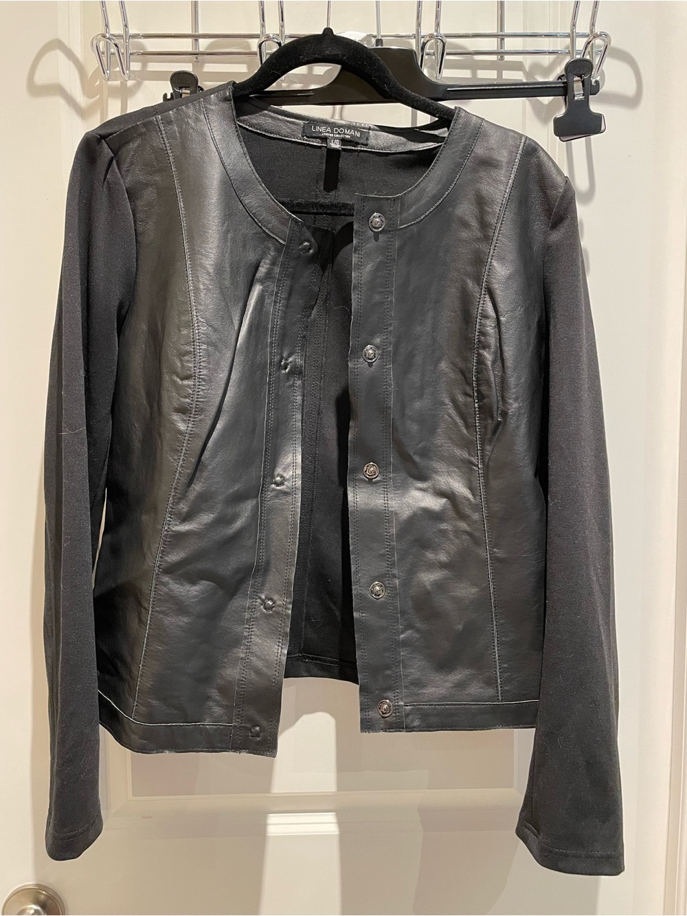 Linea Domani Black Leather-Front Women's Jacket